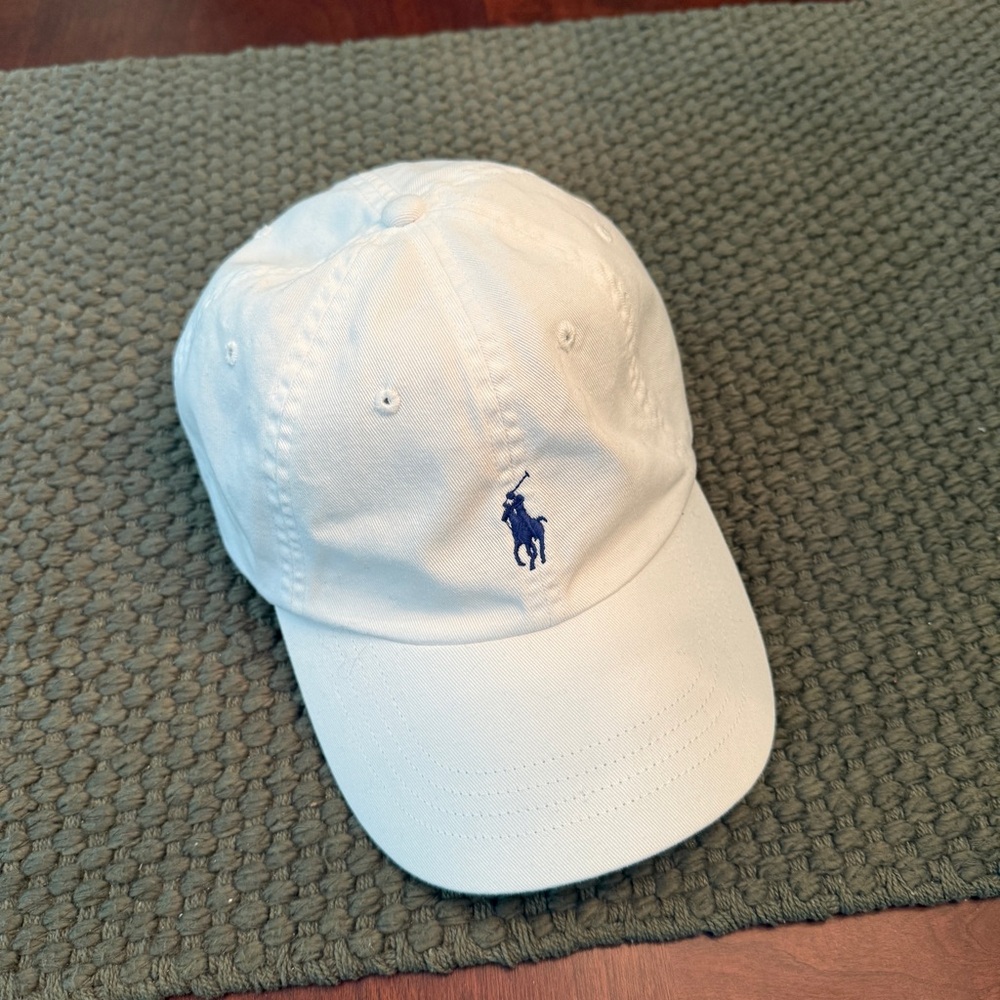 Polo by Ralph Lauren White Cap with Blue Embroidery